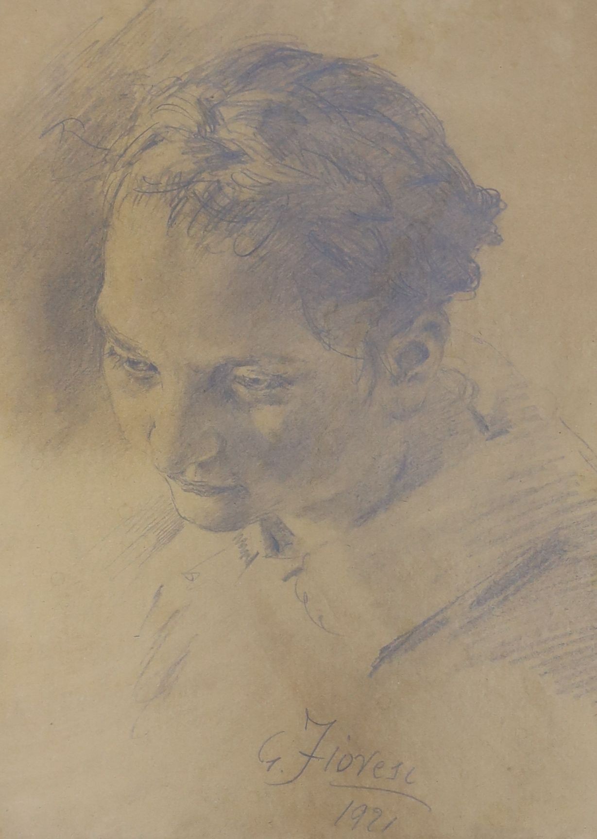 Garcia Fioresi (Italian, 1888-1968), pencil drawing, Head study, signed and dated 1921, 37 x 27cm